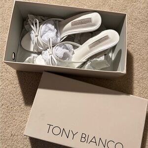 tony bianco white bow heel sandals